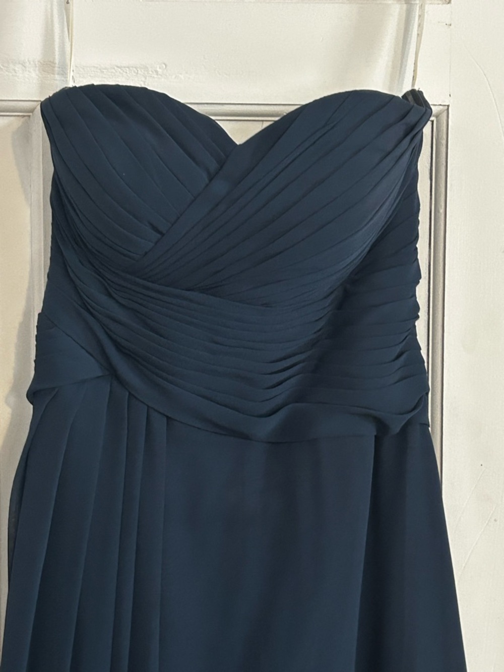 Azazie Navy Strapless Pleated Chiffon Gown